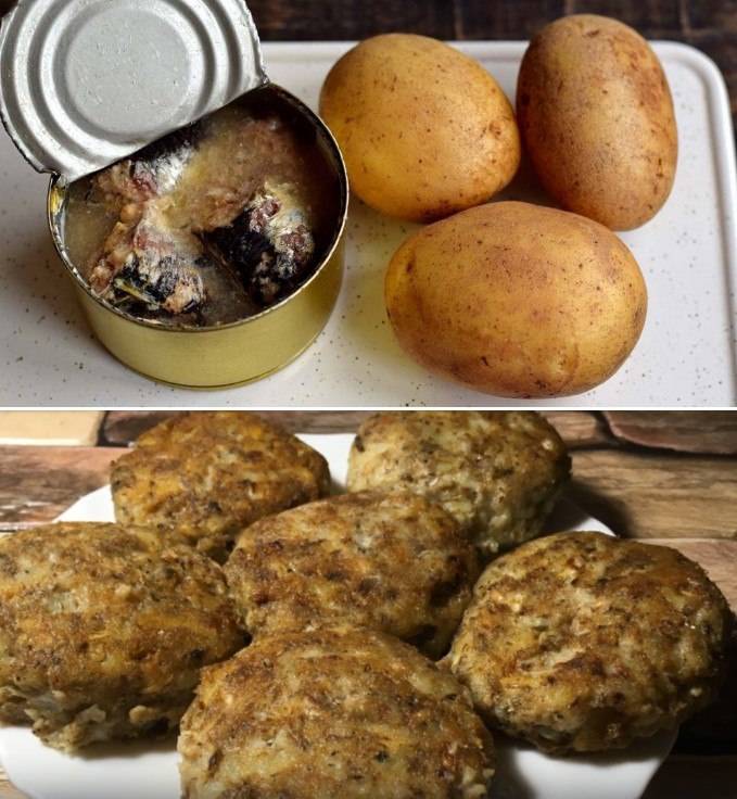 Соединяю 3 картошки и банку консервов - вкусные котлеты за пару минут! Соединяю 3 картошки и банку консервов - вкусные котлеты за пару минут!