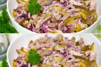 Знаменитый "Шахтёрский салат" — максимум вкуса из минимума ингредиентов! Всего 3 простых продукта, а результат — сытный, пикантный и очень аппетитный салат, который любят и дома, и на праздничном столе!