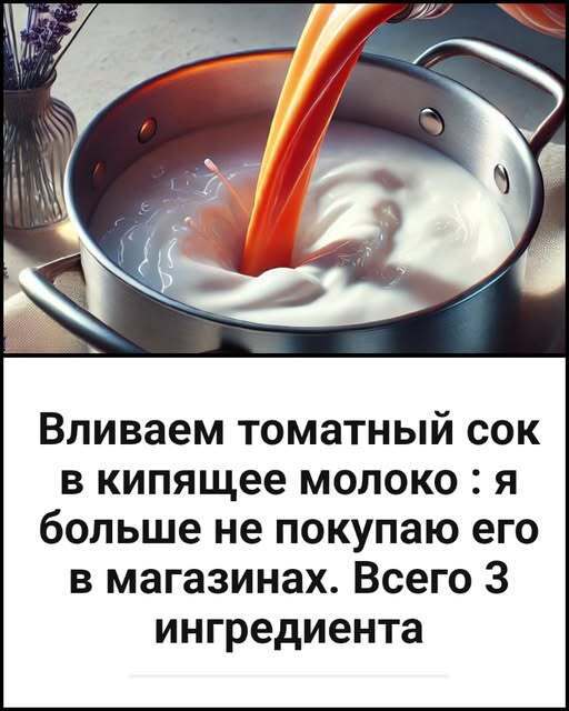Вливаем томатный сок в кипящее молоко : я больше не покупаю его в магазинах. Всего 3 ингредиента Вливаем томатный сок в кипящее молоко : я больше не покупаю его в магазинах. Всего 3 ингредиента