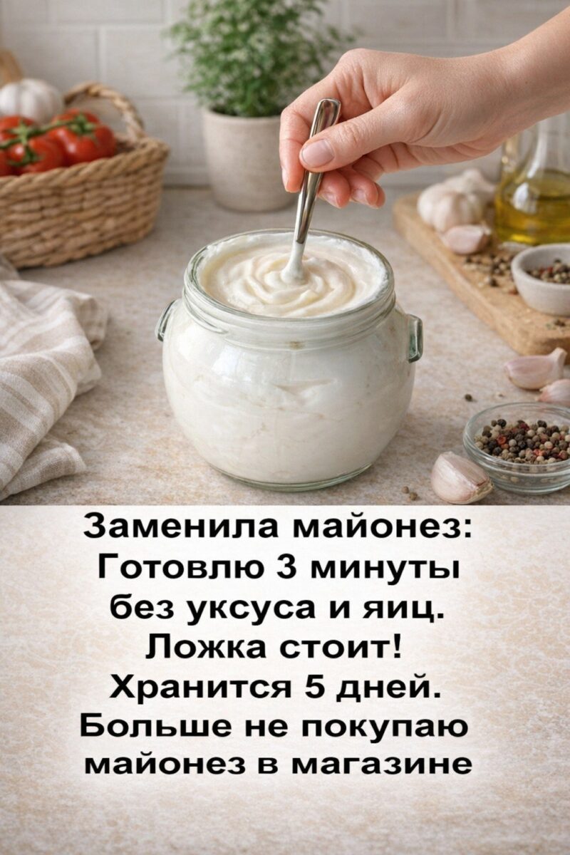 Заменила майонез: Готовлю 3 минуты без уксуса и яиц. Ложка стоит! Хранится 5 дней. Больше не покупаю майонез в магазине. Заменила майонез: Готовлю 3 минуты без уксуса и яиц. Ложка стоит! Хранится 5 дней. Больше не покупаю майонез в магазине.