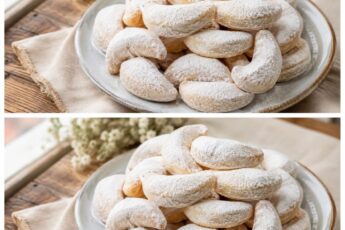 Огромная тарелка вкусного печенья: 1 яйцо, стакан йогурта и 10 минут замеса — румяные полумесяцы в белоснежной пудре